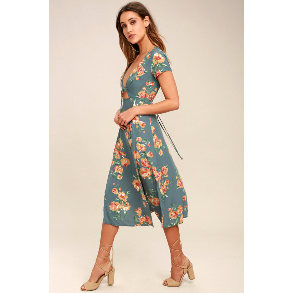 Lulus Best Day Of My Life Dusty Sage Floral Print Midi Dress Green - Size M